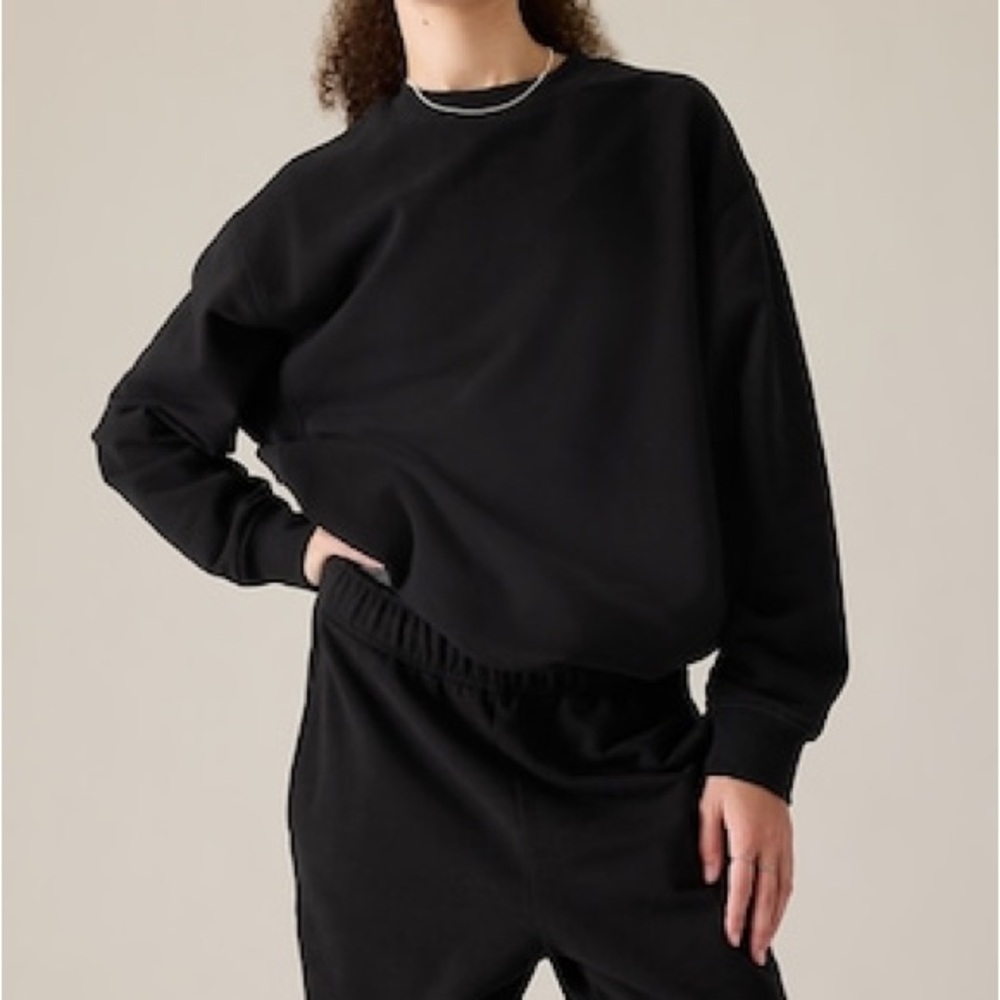 Athleta Forever Fleece Crewneck Sweatshirt Black